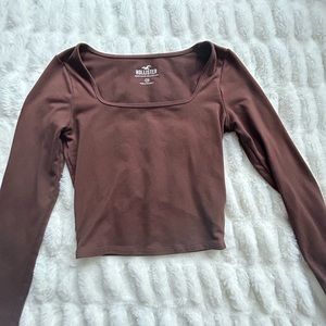 Hollister brown tight long sleeve crop top
